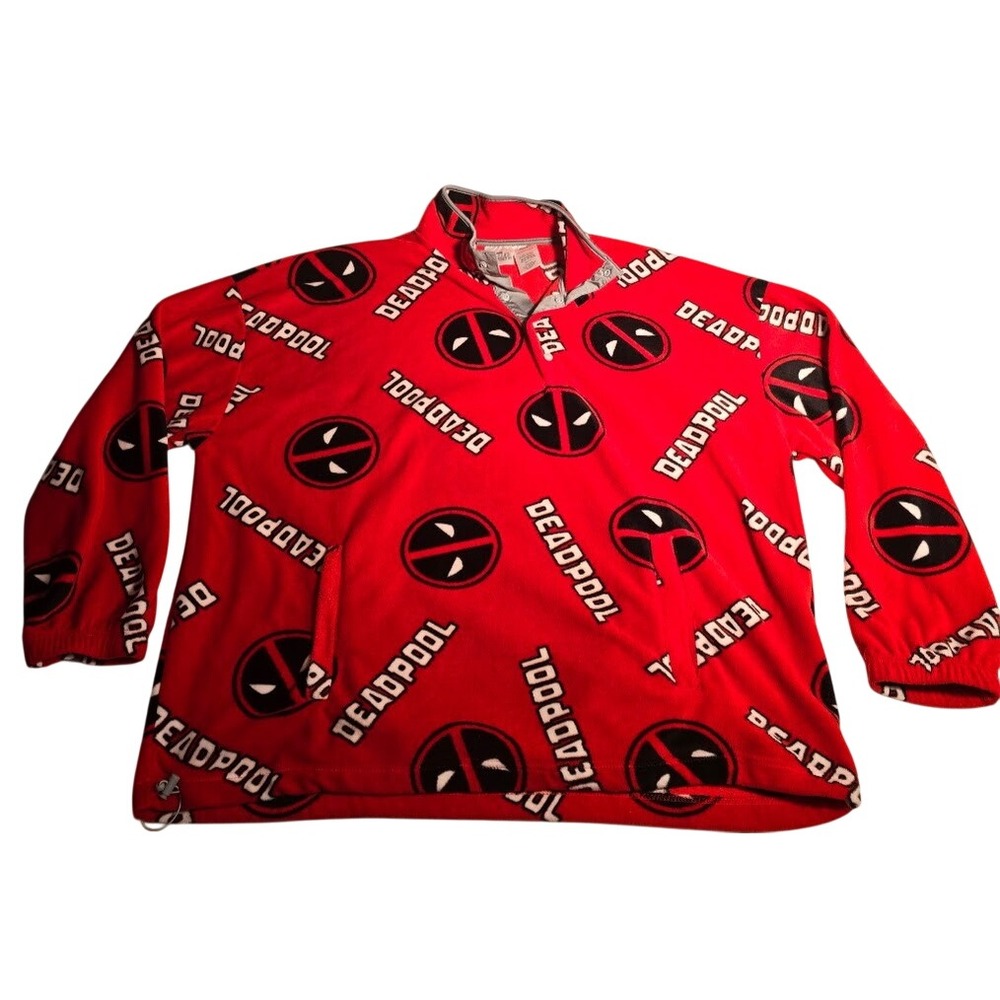 Marvel Deadpool &Wolverine Mens XXL Red Fleece Quarter Snap Pullover ZQ0001AMNWT